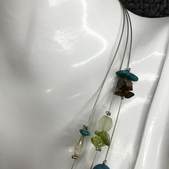 Lia Sophia Multi-Strand Floating Necklace Blue Green Silver Tone - Picture 14 of 15